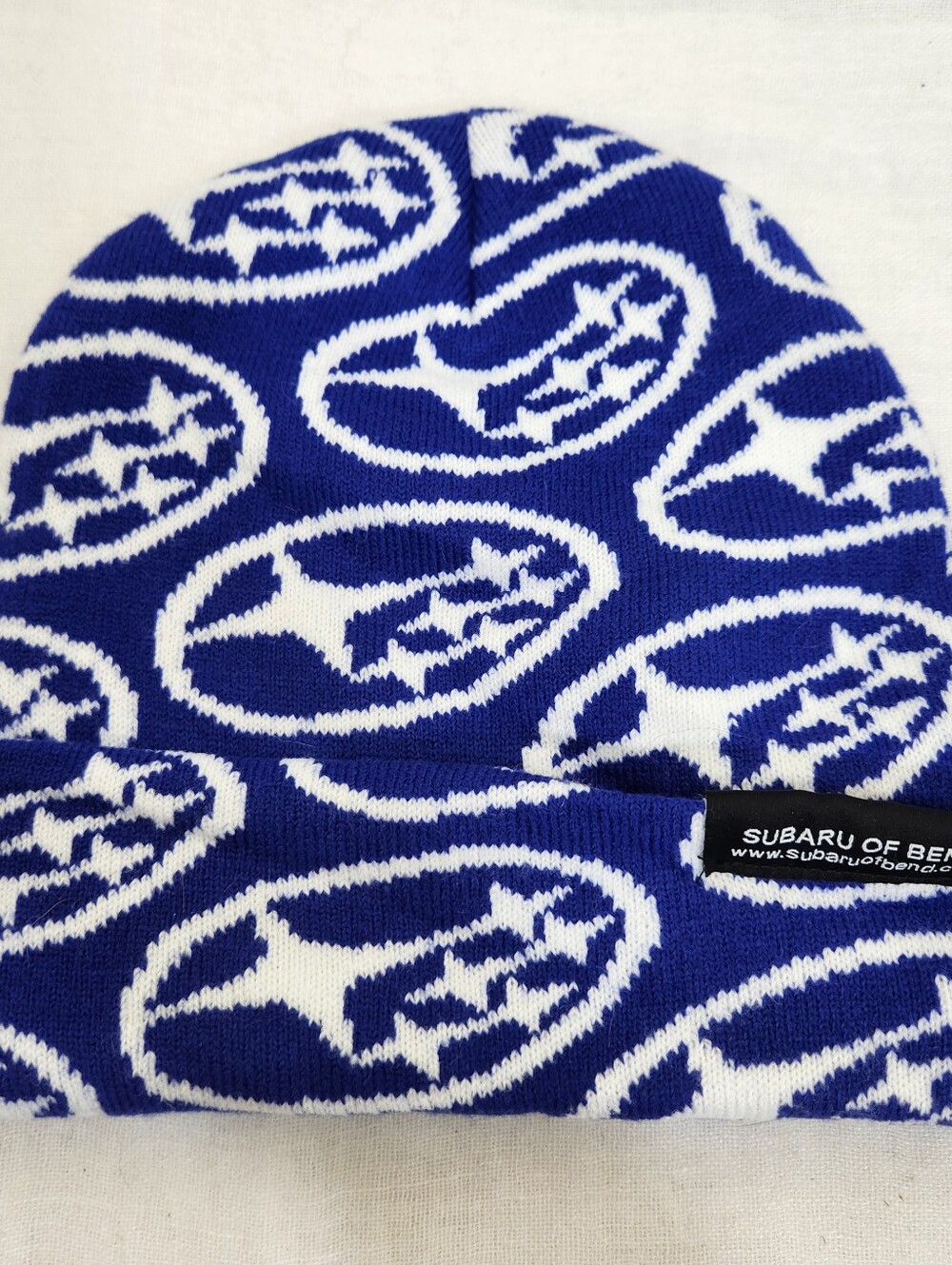 Subuaru Of Bend Oregon Blue White Beanie Hat
